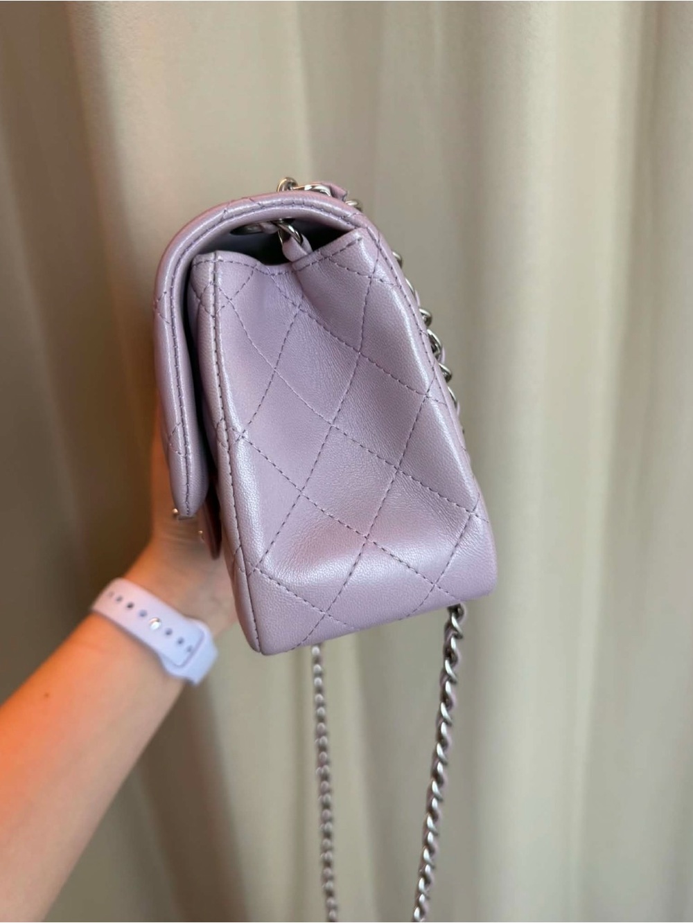 Chanel Dusty Mauve  Lambskin Mini Square Crossbody - Picture 6 of 9